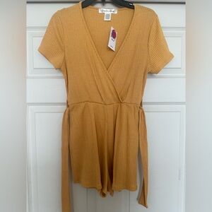 Ribbed Romper with Tie Belt